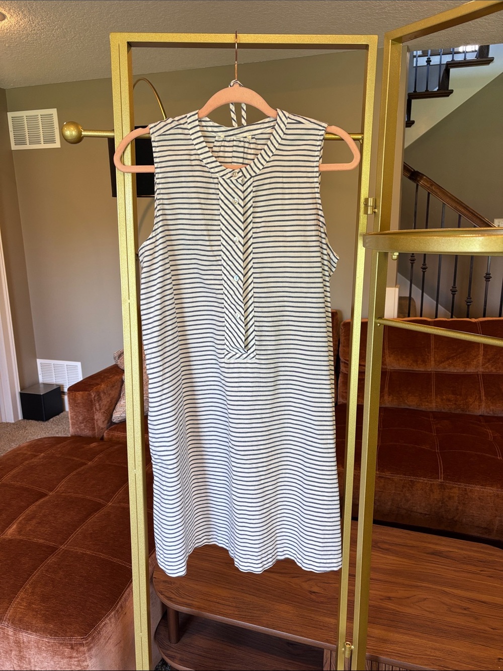 Striped Sleeveless Shift Dress in White and Navy
